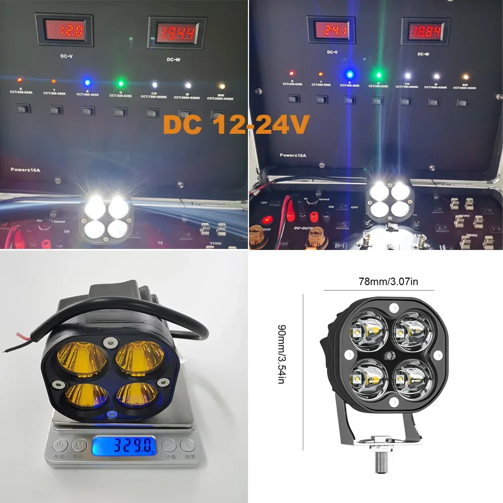 40W Motorcycle LED Headlights, Front Spotlights 12V/24V, 3600LM Driving Light, Daytime Running Lights with Switch for Scooters, Trikes and Quads