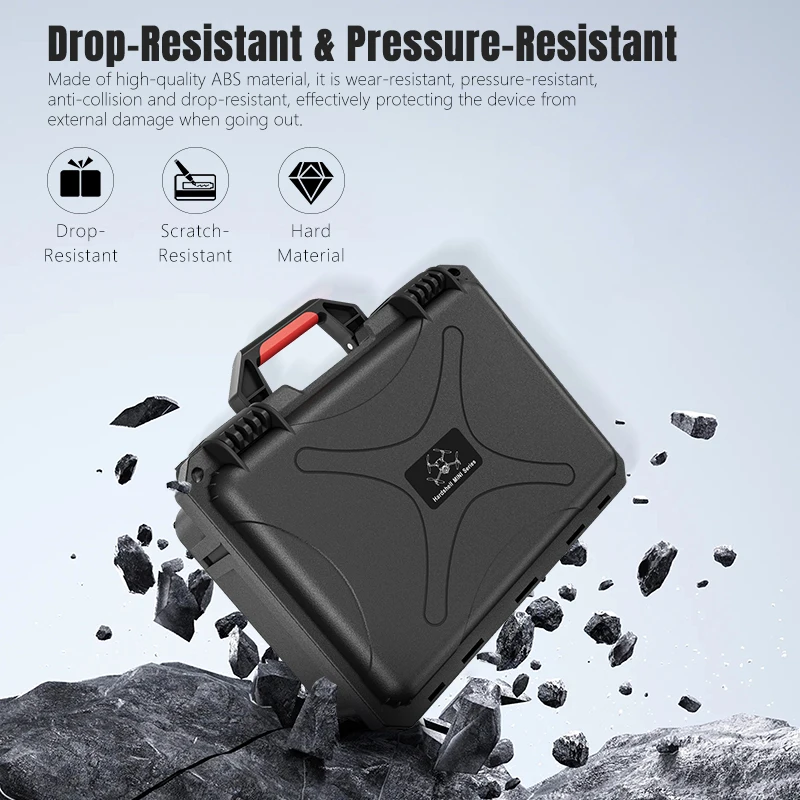 Mallette de rangement portable STARTRC pour DJI Mini 5 Pro posée sur une table, fermeture à glissière et logo STARTRC en évidence.