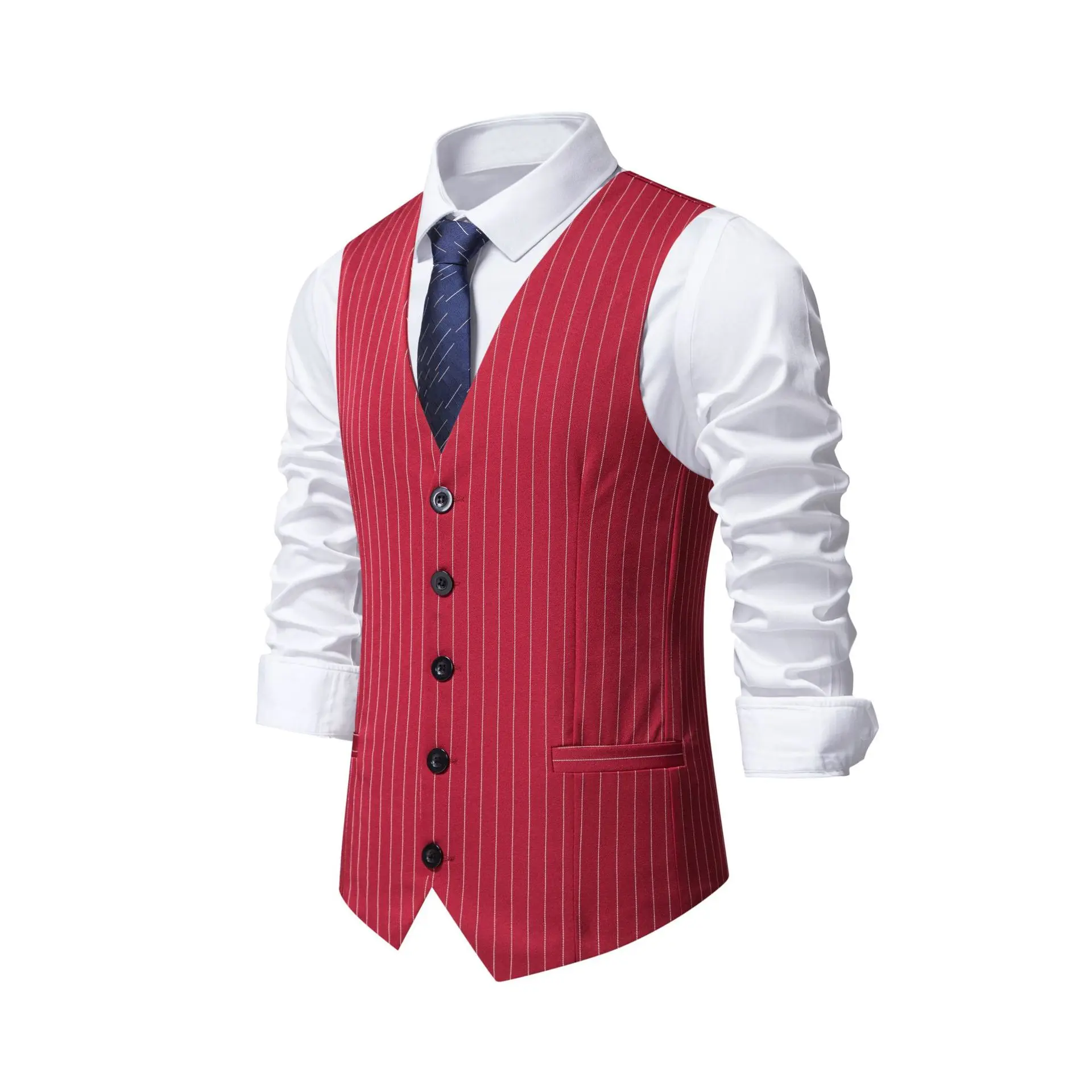 

Y40Red striped men's vest spring and autumn suit vest British business vest professional groomsman formal wear