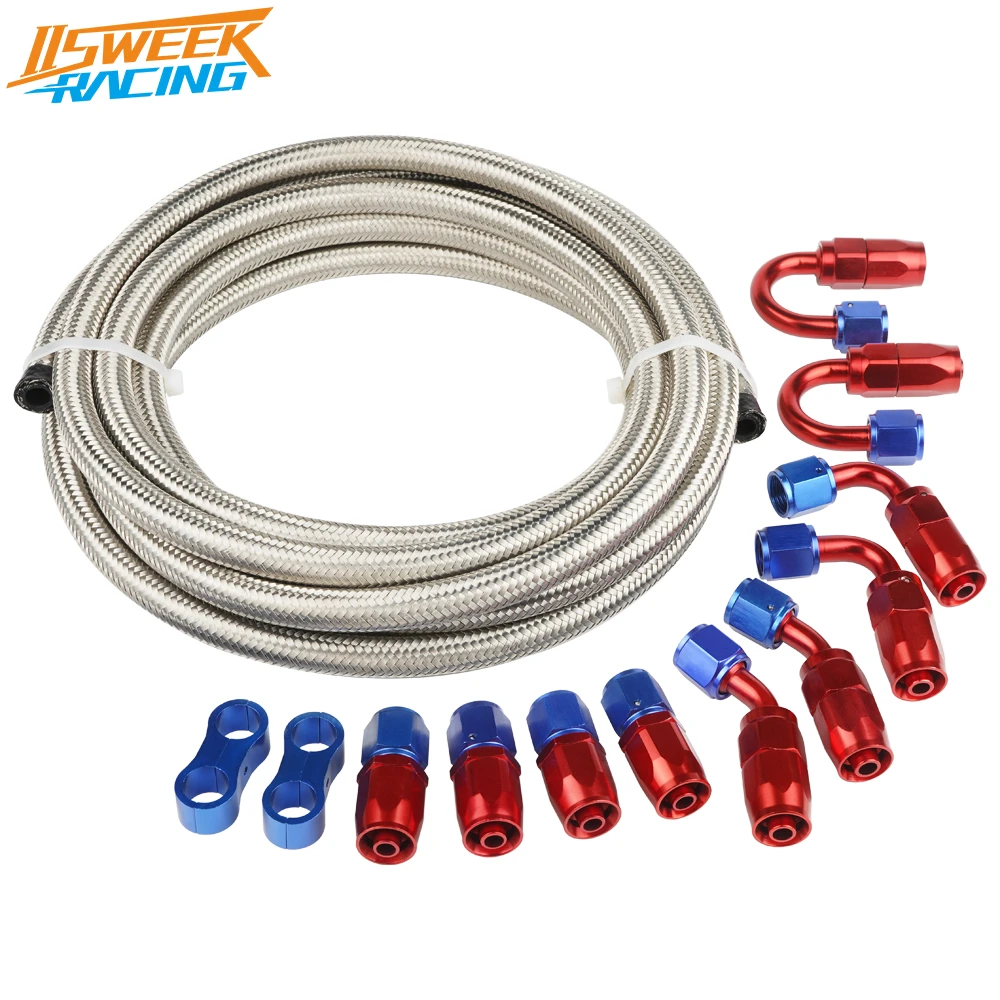 Universal AN4/6 Hose Fitting Kit 5m/16ft Stainless Steel Braided Fuel