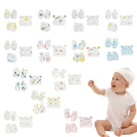 Baby Anti Scratching Soft Cotton Gloves Foot Cover Hat Set Comfy Mittens Socks Cap Kit Toddler Newborn Accessorise for 0-12Month 1