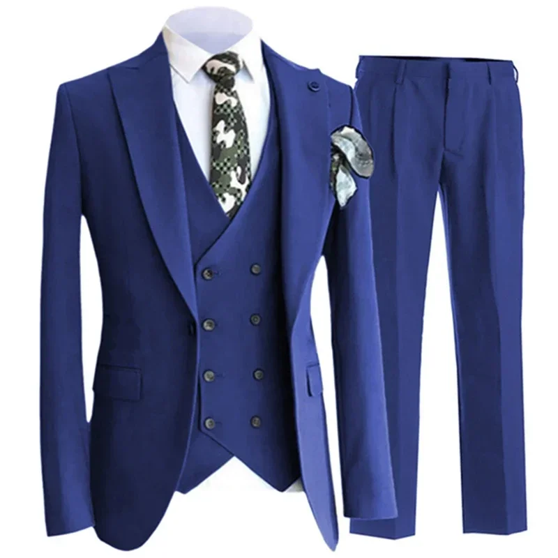 

Boutique Solid Men Suits 3 Piece (Blazer+Vest+Pants) Casual Business Groom Wedding Tuxedo Fashion Hosting Male Suit Slim Fit