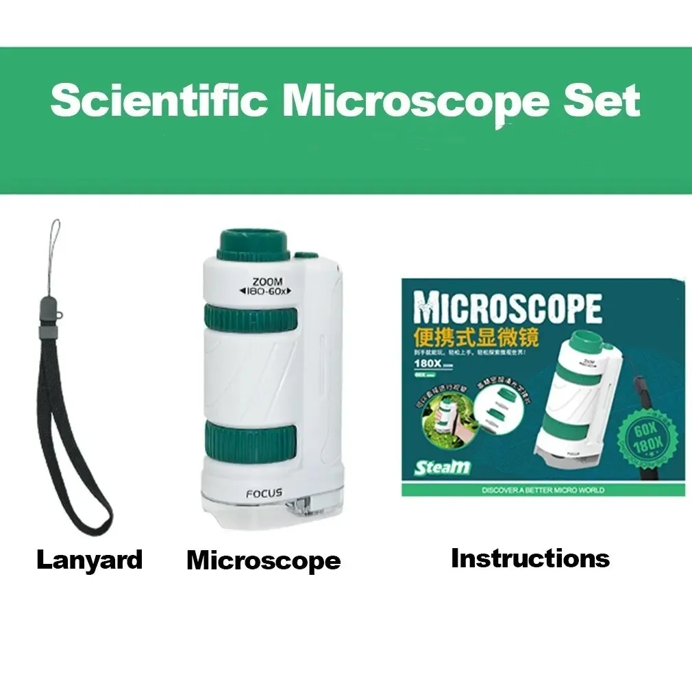 60-180x Handheld Microscope Science Experiment Set with LED Light Kindergarten Toy Handheld Children's Outdoor Toy 2
