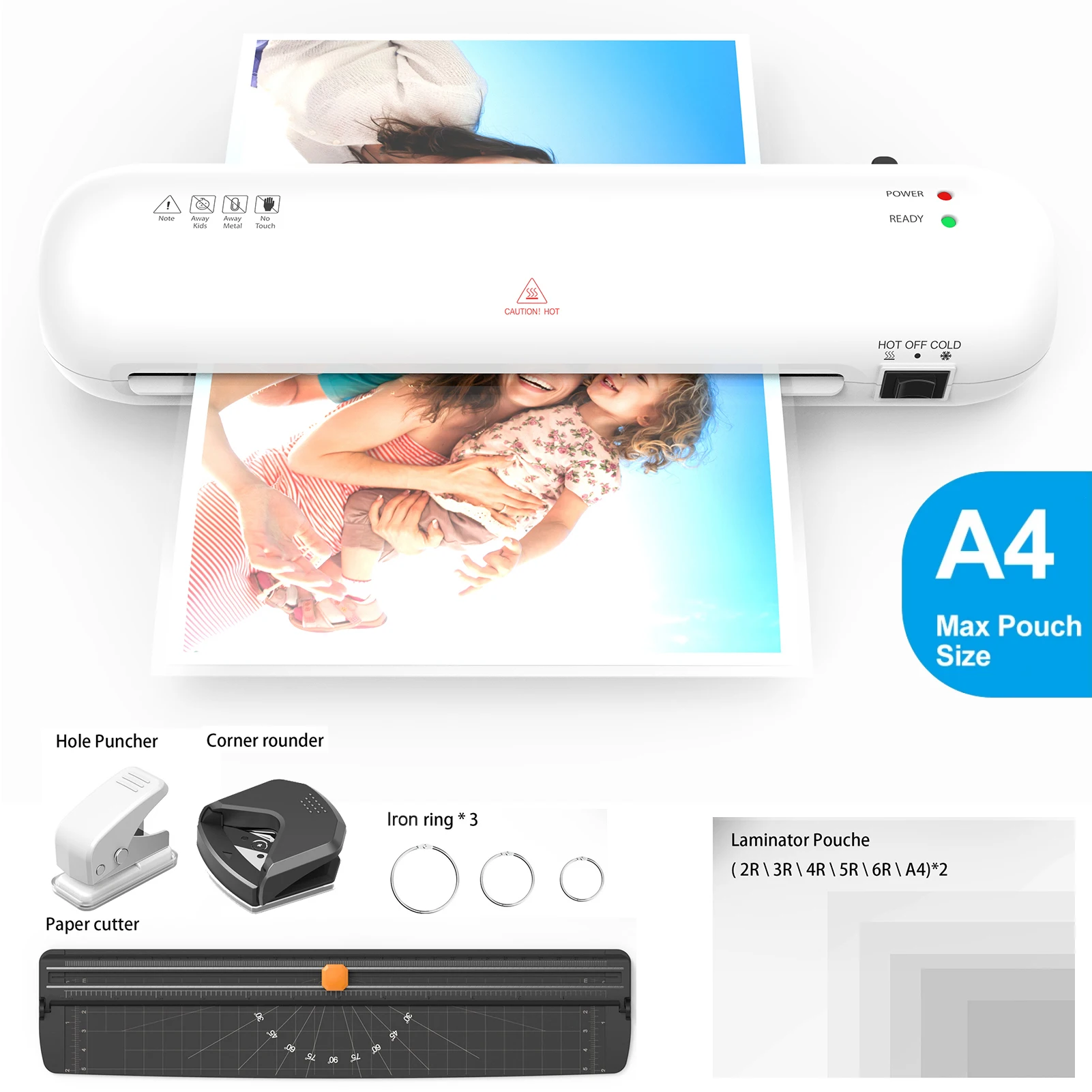SL280 Laminator Machine Set A4 Size Hot and Cold Lamination 2 Roller System with 12 Laminating Pouches Paper Cutter Corner Rounder laminating machine