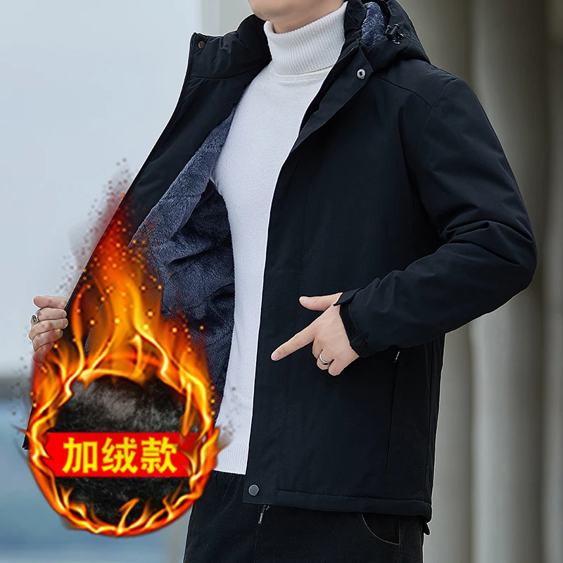

Winter New Men's Thickened Outdoor Windproof Hooded Solid Color Long Sleeved Sprint Coat Autumn Slim Fit Commuter Versatile Coat