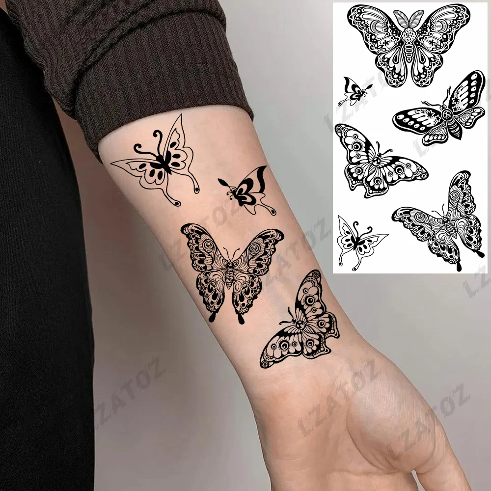 

Sexy Lace Butterfly Temporary Tattoos For Woman Adults Realistic Rose Flower Infinity Fake Tattoo Sticker Indian Washable Tatoos