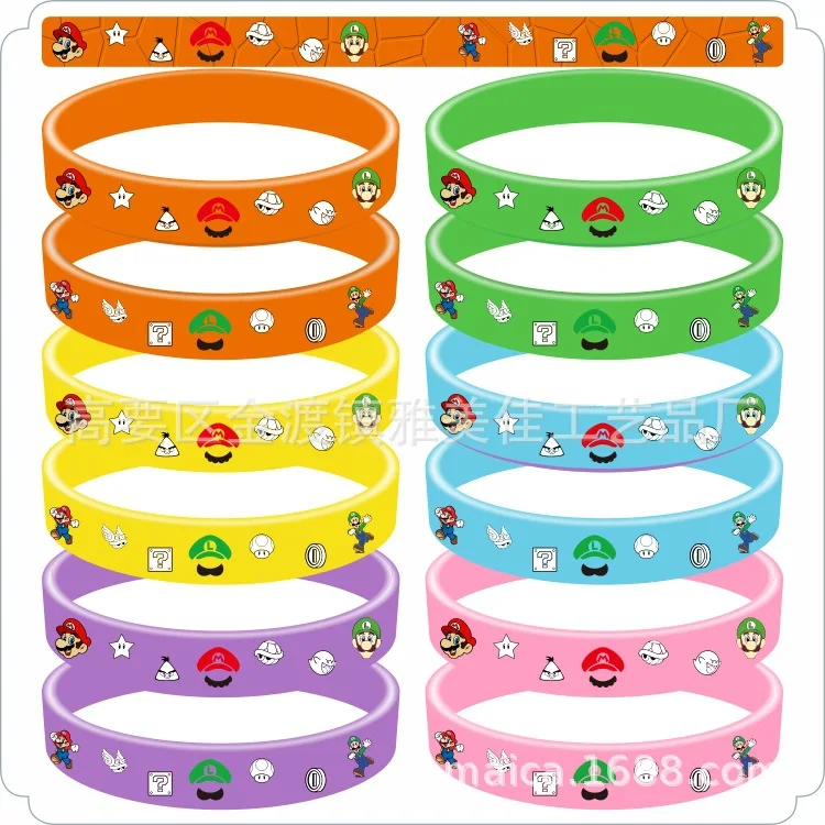 12pcs/set Super Mary Series Silicone Bracelet Mario Bros Luigi Yoshi Anime Figures Accessories Partys Supplies Children Gifts