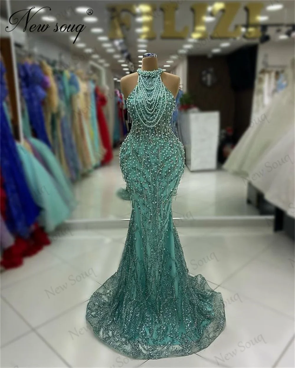 

Женское платье с лямкой на шее adyce, зеленое вечернее платье с жемчугом и юбкой годе, элегантное платье для помолвки и дня рождения, лето 2019