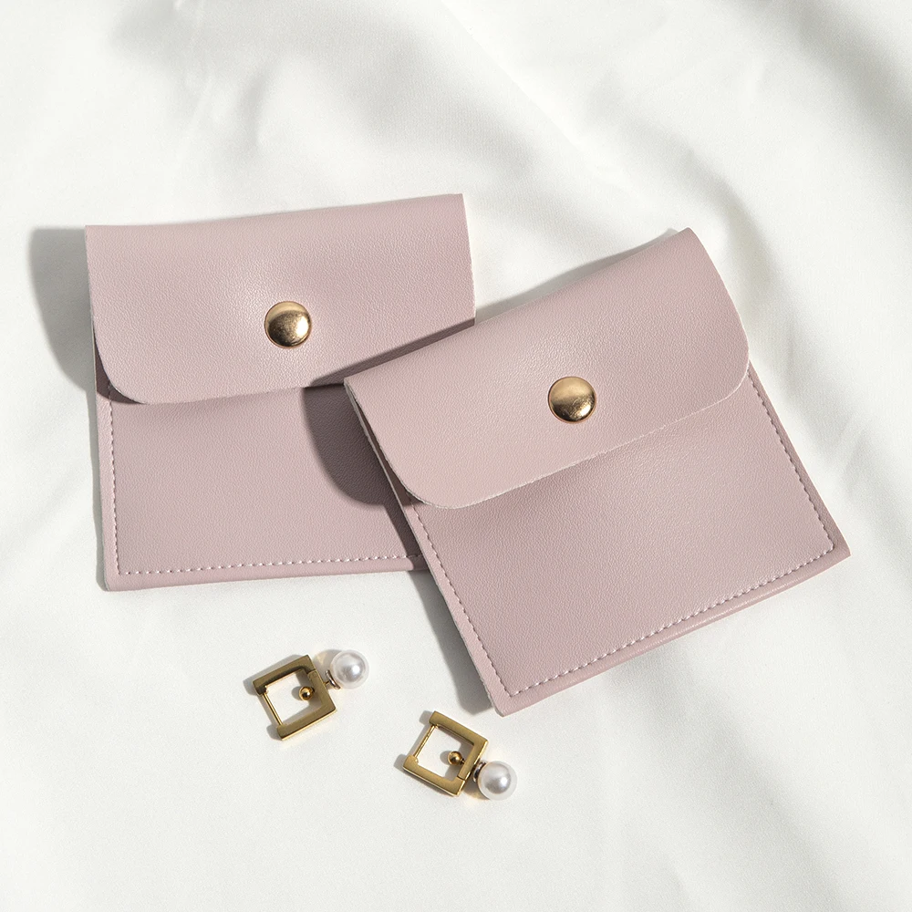 휴대용 8x8cm PU 가죽 미니 보석 파우치 10개, 스냅 잠금 장치 포함, 목걸이 및 크리스탈 팔찌 보관용, 파티 의상 보관용