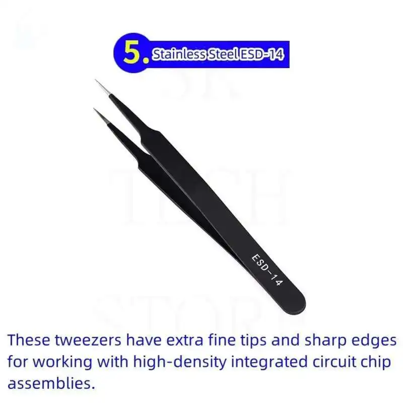 Stainless Steel Hand Polished Tweezers BGA Jumper Non-Magnetic Micro Soldering Forceps 6pcs