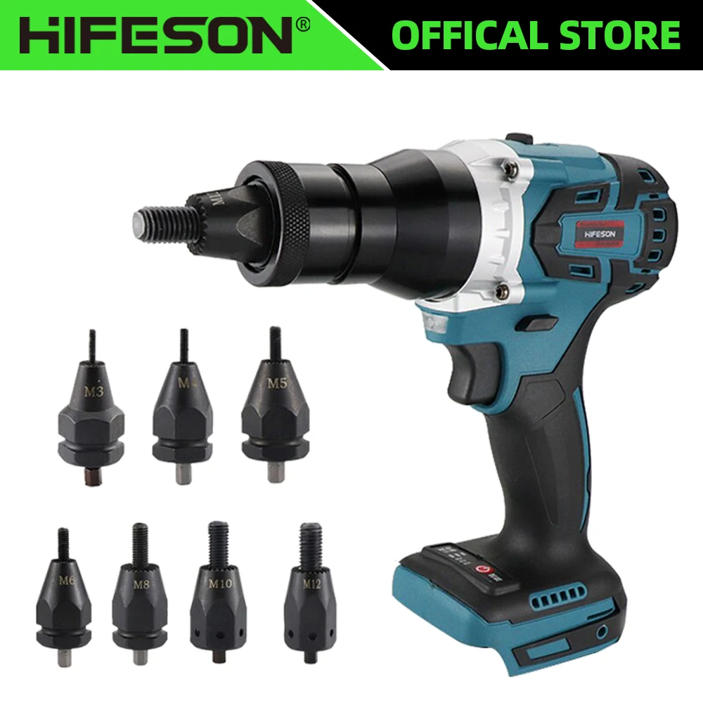 Battery Free Metal Electric Rivet Gun Rechargeable Automatic Rivet Nut Gun Riveting Tool Nut Head M3-M12 For Makita Tool HIFESON