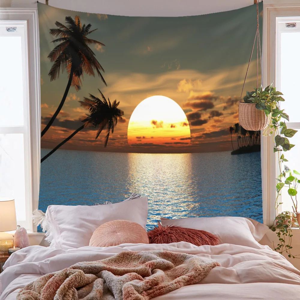 Hawaiian Tapestry Sunrise Sunbeams Through Clouds Shoreline Wide Wall  Hanging for Bedroom Living Room Dorm Aesthethic Decor Art - AliExpress