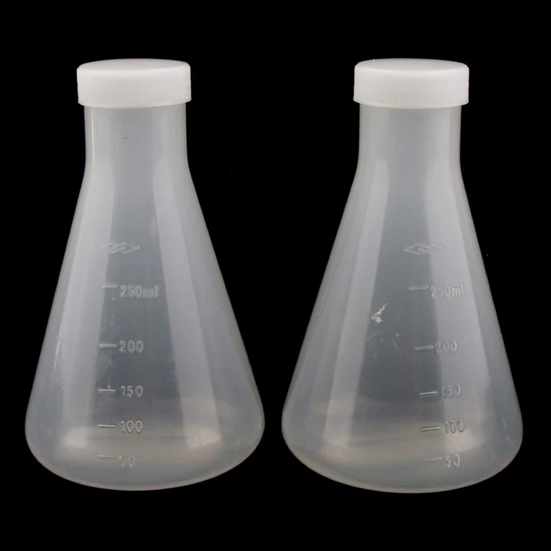 실험실 등급 플라스틱 원뿔 엘렌마이어 플라스크, 측정 가능, 매끄러운 두꺼운 벽, 250ml 2 병
