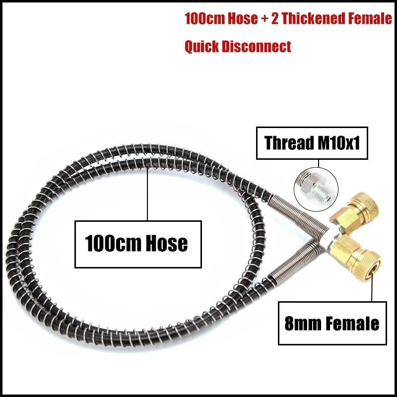 Pneumatic Quick Coupling M10x1 Thread 100cm High Pressure Hose for Air Refilling Nylon Hose Wrapped with Stainless Steel Spring and Quick Connectors