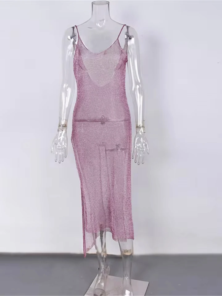 Sexy Net Mesh Sheer Knitted Glitter Tunic Beach Cover Up Cover-ups Long Beach Dress Beach Wear Beachwear Female Women Robe V651 1