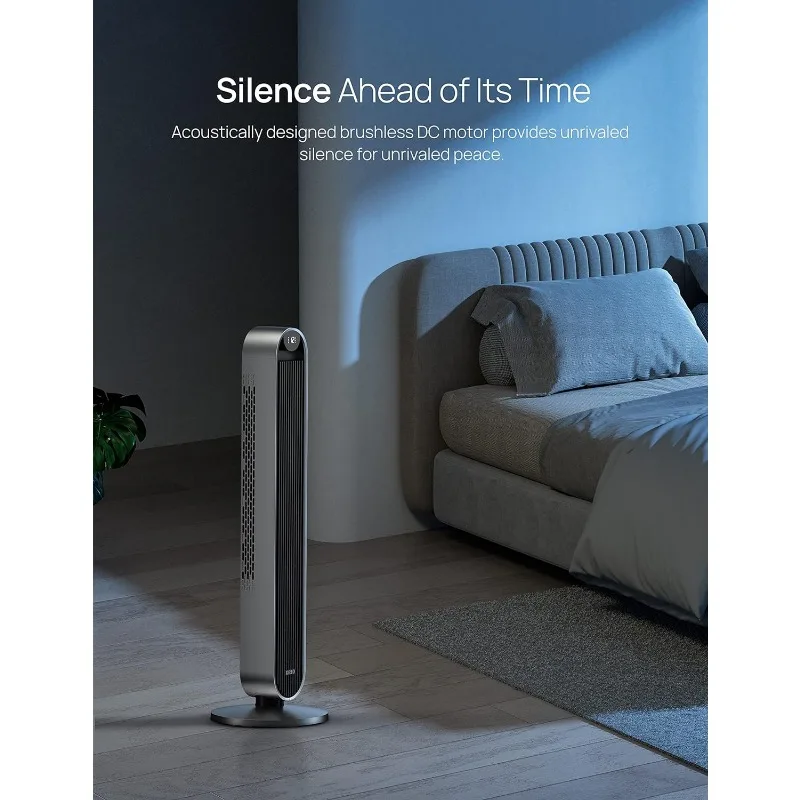 Dreo 120° Oscillating Tower Fan, 42 Inch Bladeless Fan for Bedroom, 25dB Quiet DC Motor, Standing Fan with Remote 5