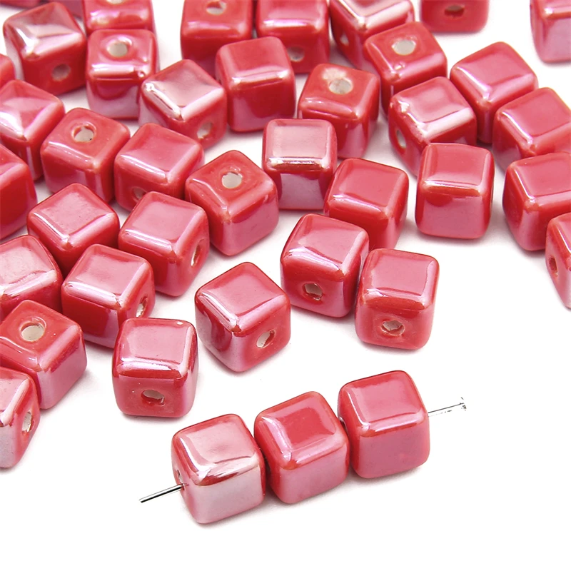Vibrant Square Ceramic Beads Set - Handmade Porcelain
