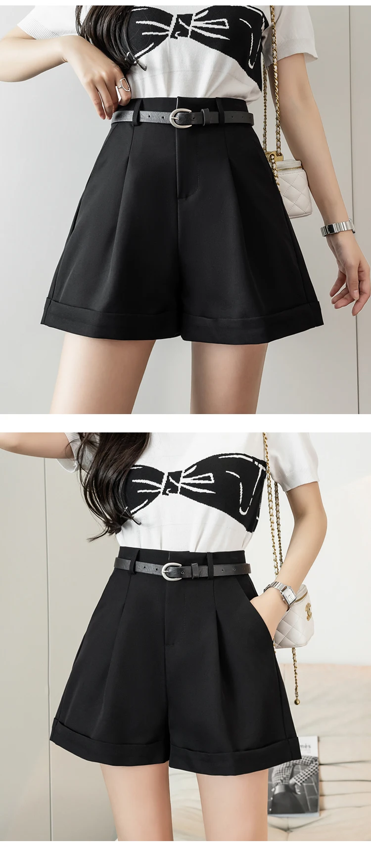 short pants Seoulish 2022 New Solid Formal Women's Shorts with Belted Wide Leg Shorts Summer Korean Style Elegant Casual Loose Chic Trousers versace jeans couture