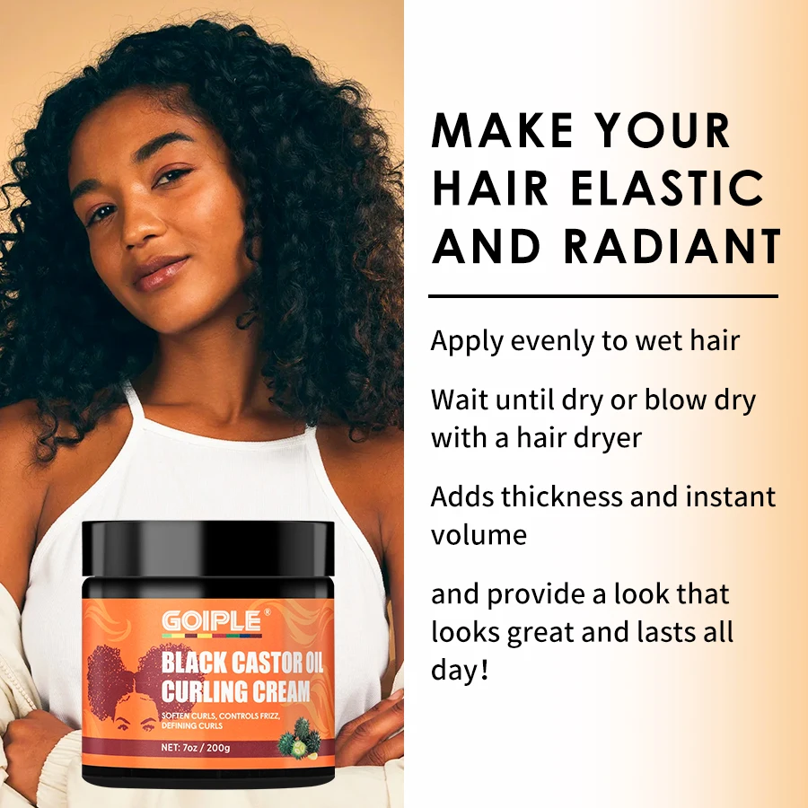 Natural Black Castor Oil Curl Cream Curl Defining Cream Moisturizing and Nourishing Curls Enhancer Elasticity Curly Care Product