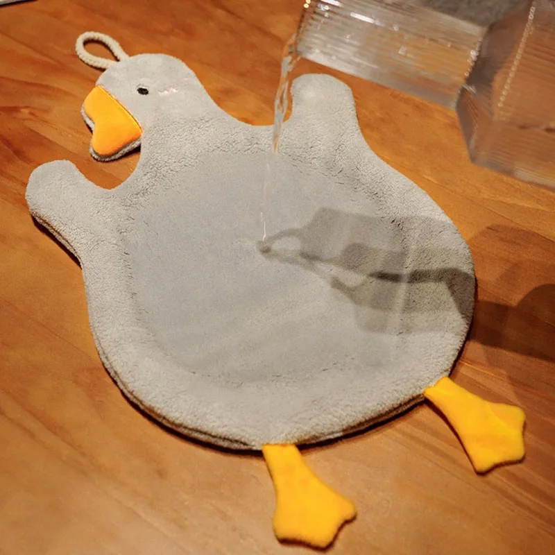Microfiber Hand Towel for Cute Goose Hand Towels for Bathroom Kitchen Thickened Coral Velvet Home Comfortable Kids Embroidery