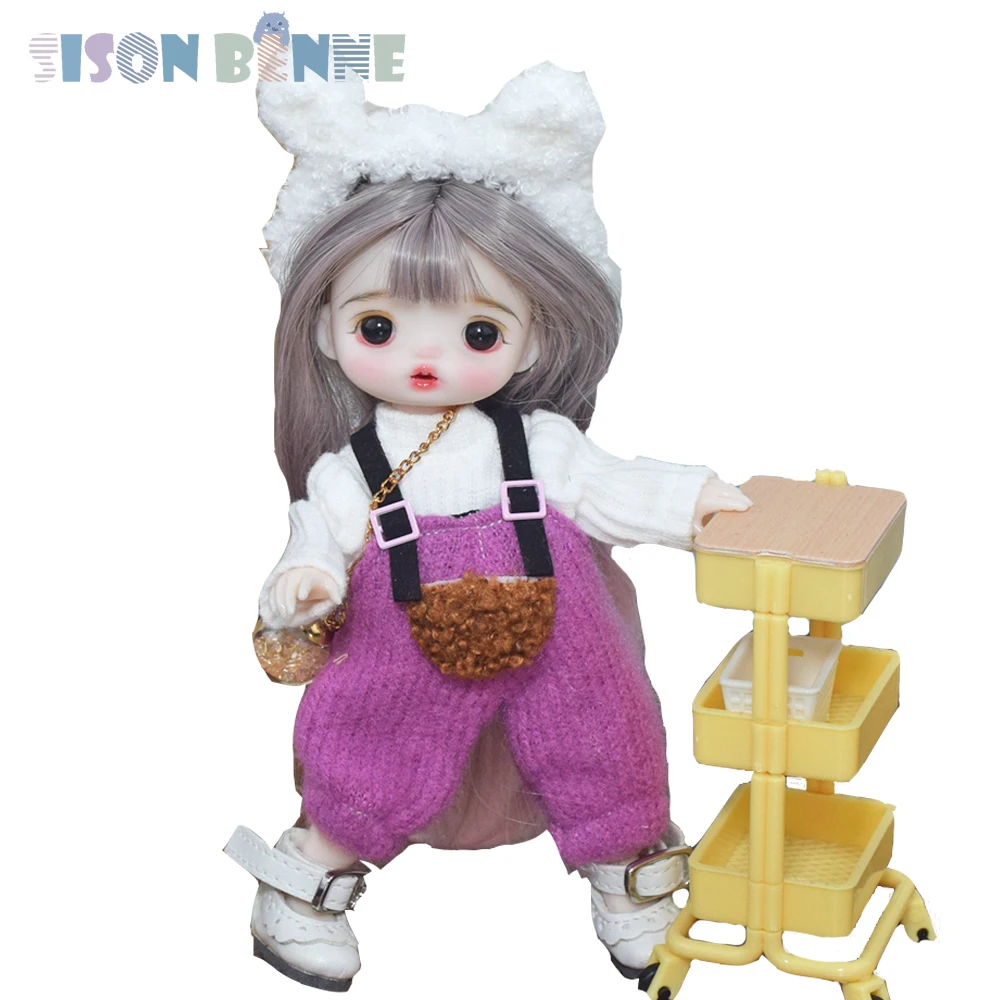 

SISON BENNE 16cm Girl Doll Mini Toy Gift for Children Doll Body with Full Set Outfits Wigs