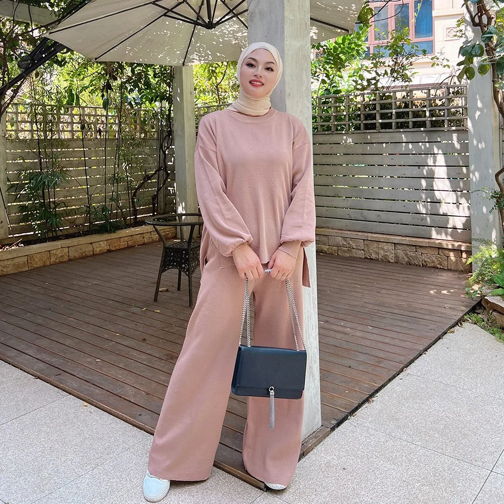 Muslim Sets Women Ramadan Abaya Turkey Tops Wide Leg Pants Dubai Two Piece  Suits Casual Kaftan Islamic Clothing
