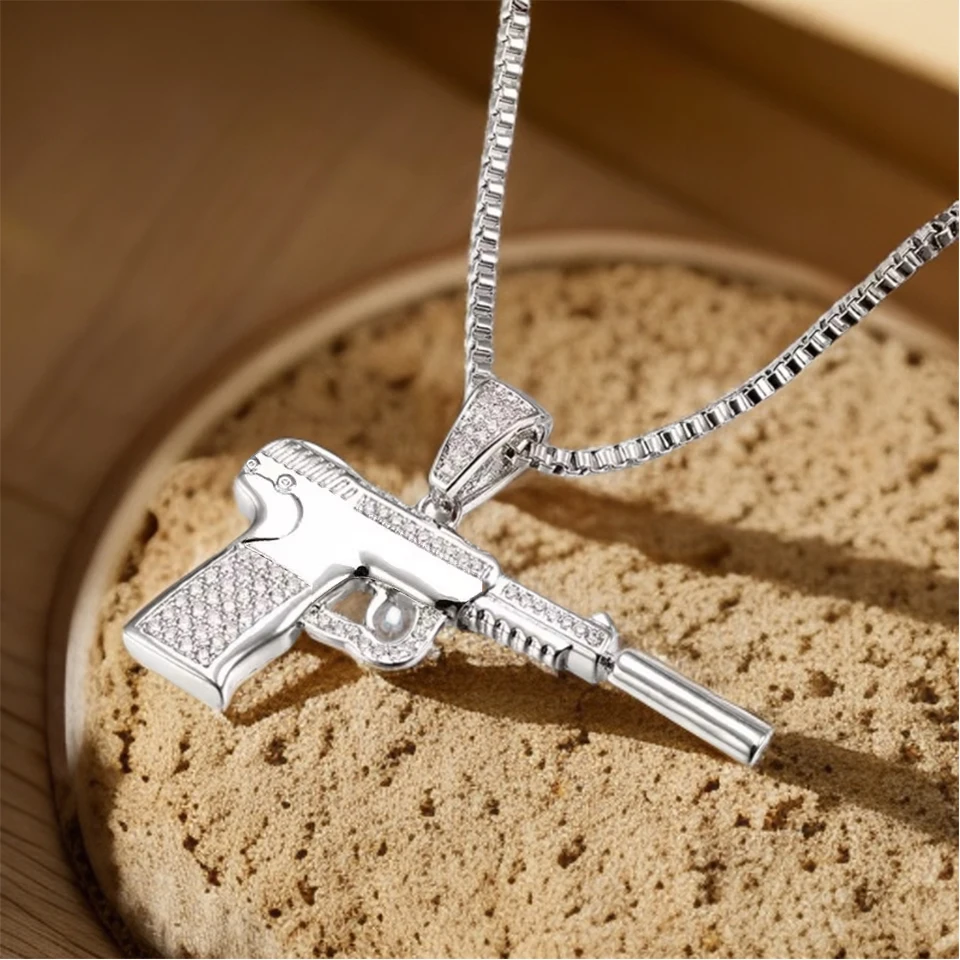 VANAXIN Machine Gun Pendant for Men Silver Gold Color Male Jewelry