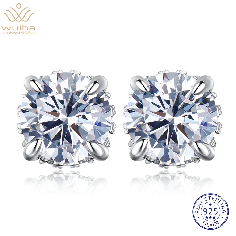 

WUIHA White Gold 7*7MM Sapphire Courndum Stud Earrings For Women Anniversary Gift 925 Sterling Silver Fine Jewelry Drop Shipping