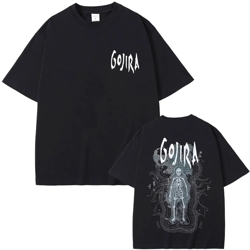 Metal Rock Band Gojira The Flesh Alive Skeleton Graphic T-shirt Men Women Fashion Oversized T-shirts Men's Casual Cotton T Shirt