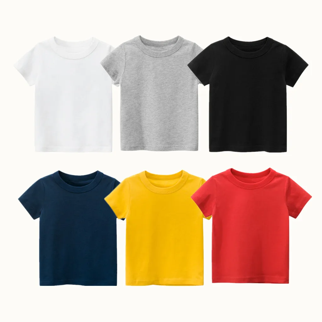 

2023 Summer Children Solid T-Shirts 100% Cotton Basic Short Sleeve Lovely Kids Casual Sport Top Tees Comfortable Clothings