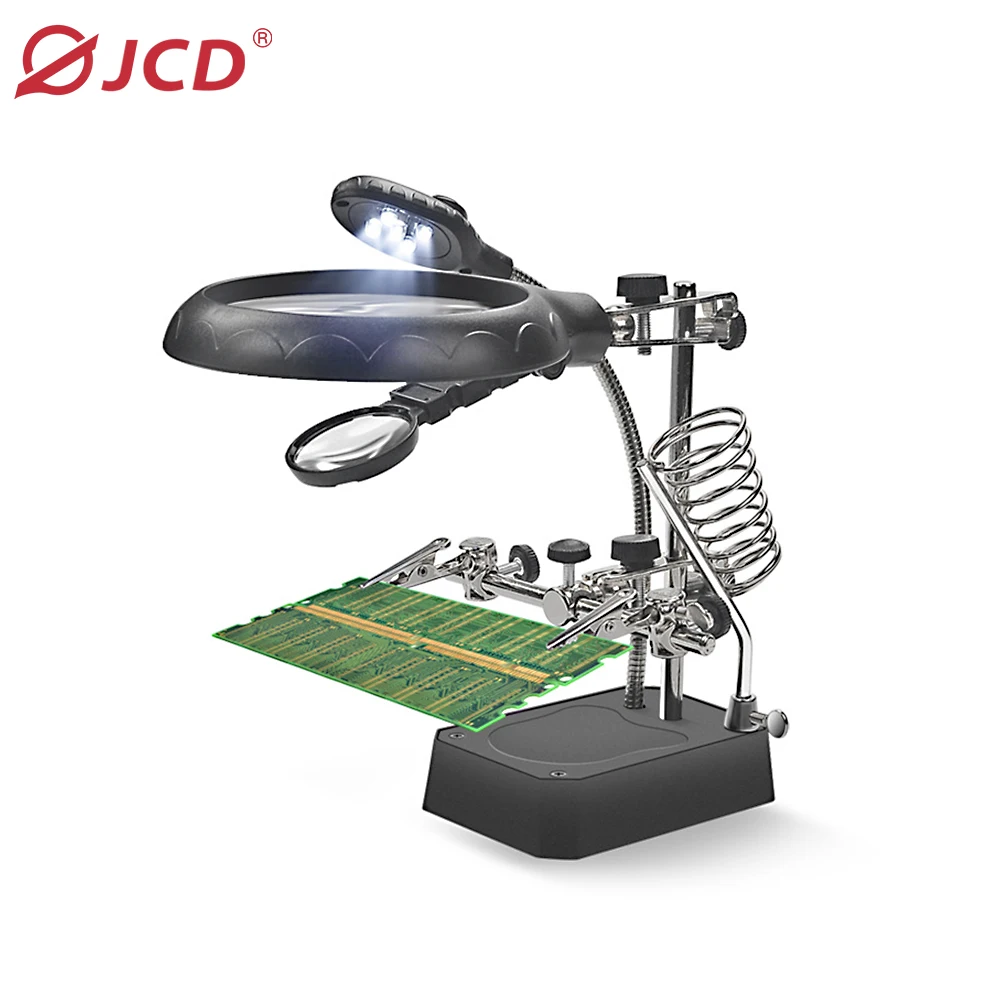 JCD Welding Magnifying Glass LED Light Auxiliary Clip Loupe Magnifier 3 In1 Hand