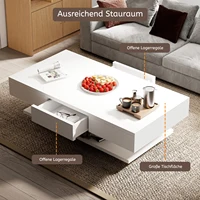 Table basse moderne avec 2 tiroirs, espace de rangement ouvert, table d'appoint de salon avec grand plateau, table de canapé, table basse 5