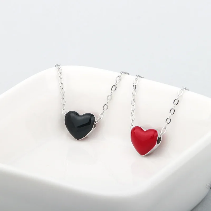 S925 sterling Silver Red Heart Necklace for Women's Jewelry
