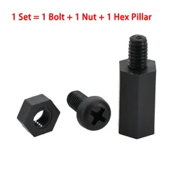 Nylon PCB Standoff and Spacer Set with Hex Screws and Nuts - 5mm (30Set) (Black)