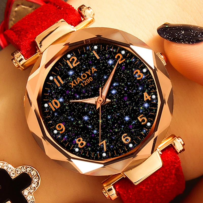 Xiaoya Women's Watches Personality Romantic Starry Sky Watches Women Rhinestone Face Leather Band Quartz Wistwatch Reloj Mujer - 2