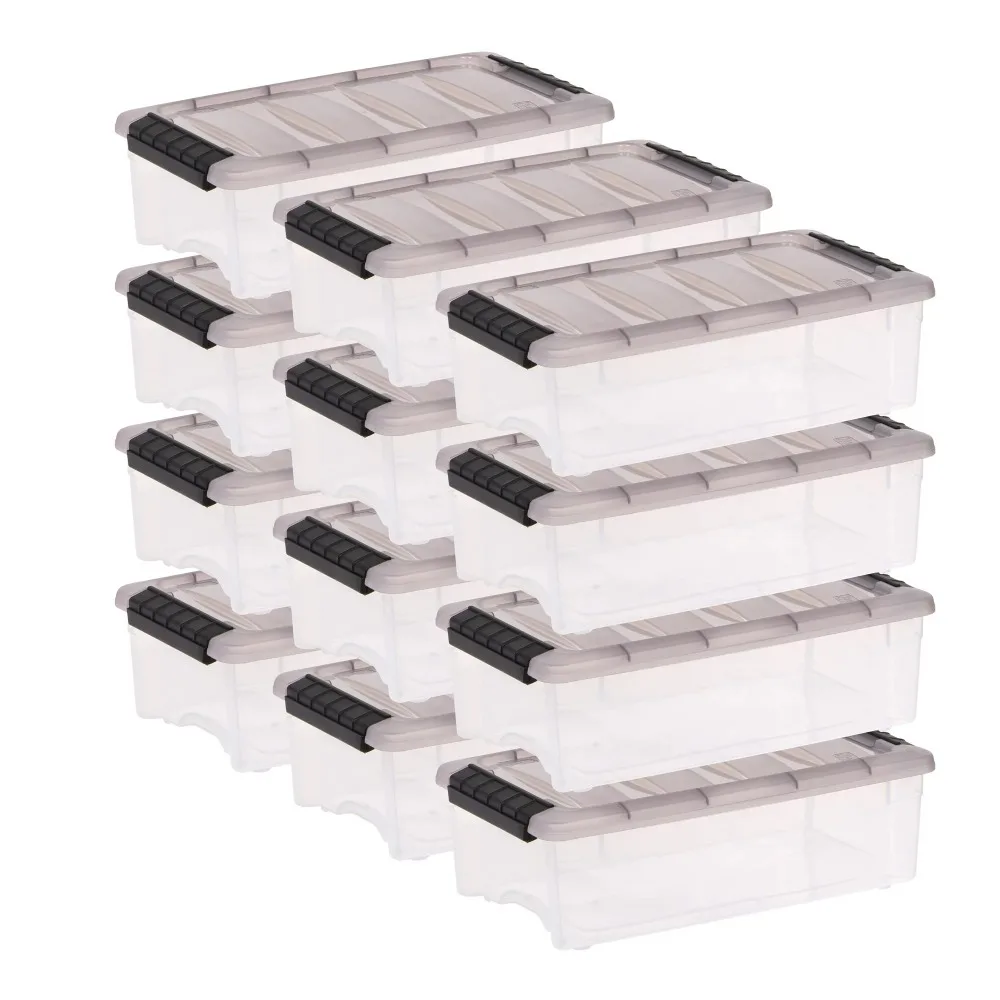 

USA, 5.8 Qt. (1.45 Gal.) Clear Latch Box, Stackable Plastic Storage Bins with Lids, Set of 12