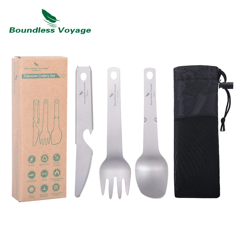 Boundless Voyage Set Posate Da Campeggio In Titanio Puro – Coltello, Forchetta, Cucchiaio E Bacchette Pieghevoli, Leggero 39 G - 5