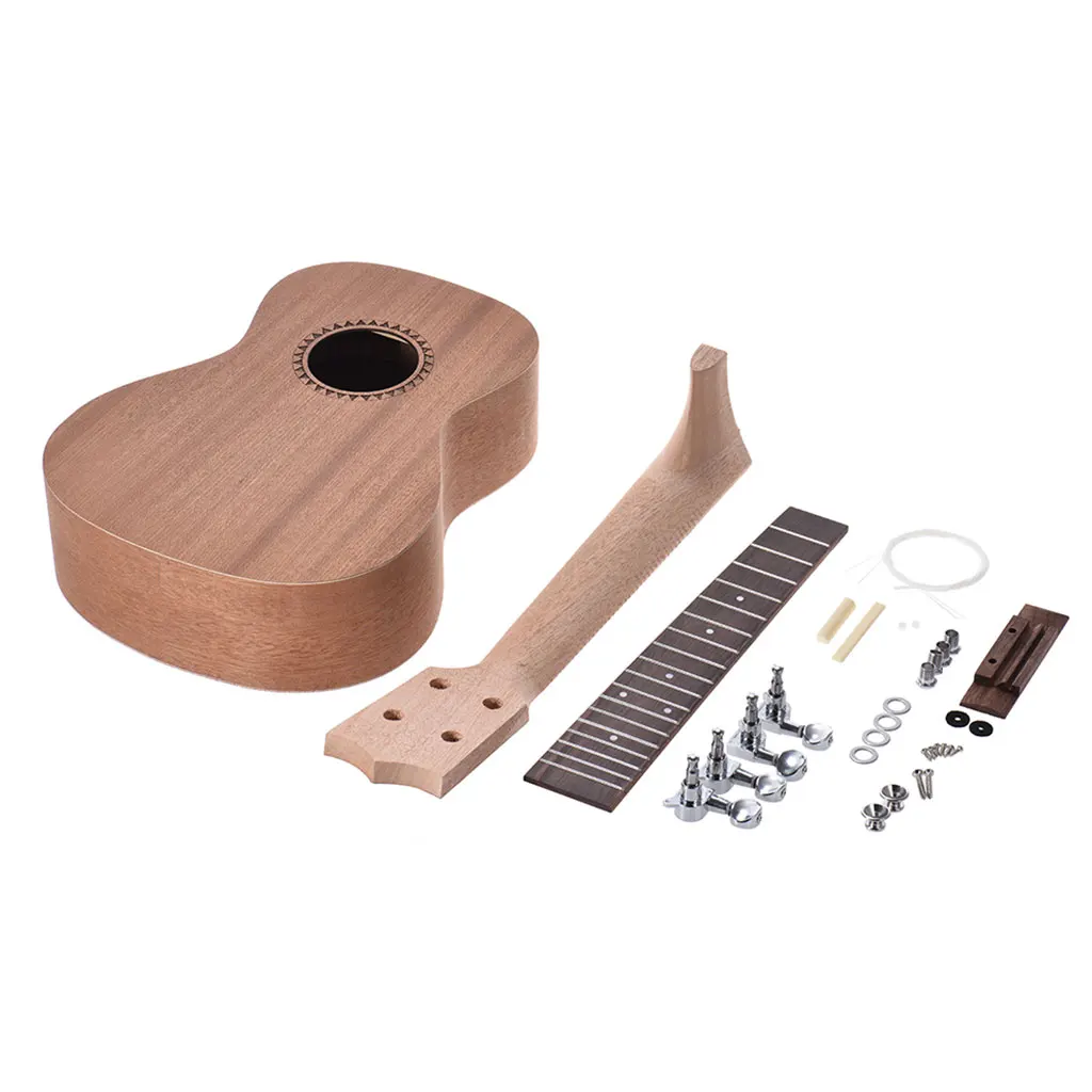 23 26 Inch DIY Ukulele Kit Sapele Wood Body Rosewood Fingerboard W/Tuning Pegs String Bridge Nut Hawaii Guitar Accessories SET ukulele set diy crafts kit