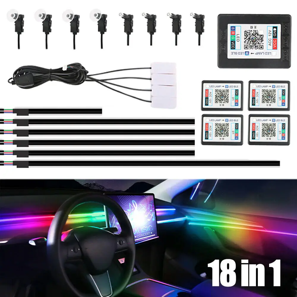 18IN1 10IN1 Dream Color LED Car Ambient Lights RGB 64 Color Universal