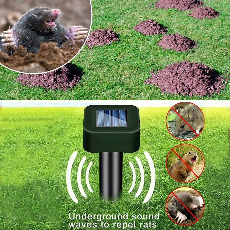 2Pcs 태양 야외 두더지 Groundhog 구충제 스테이크 초음파 Gopher Repeller Vole 억제 방수 소닉 구충제 스파이크
