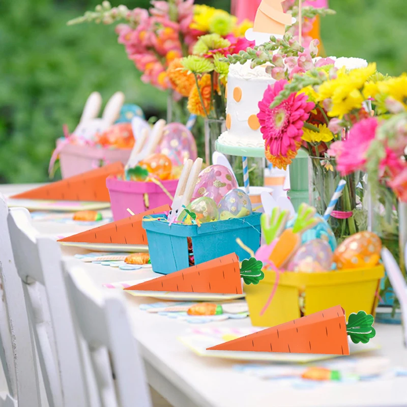 12pcs Easter Carrot Paper Candy Box Bunny Rabbit Cookie Snack Packaging Bags Spring Easter Party Decoration Kids Birthday Favors