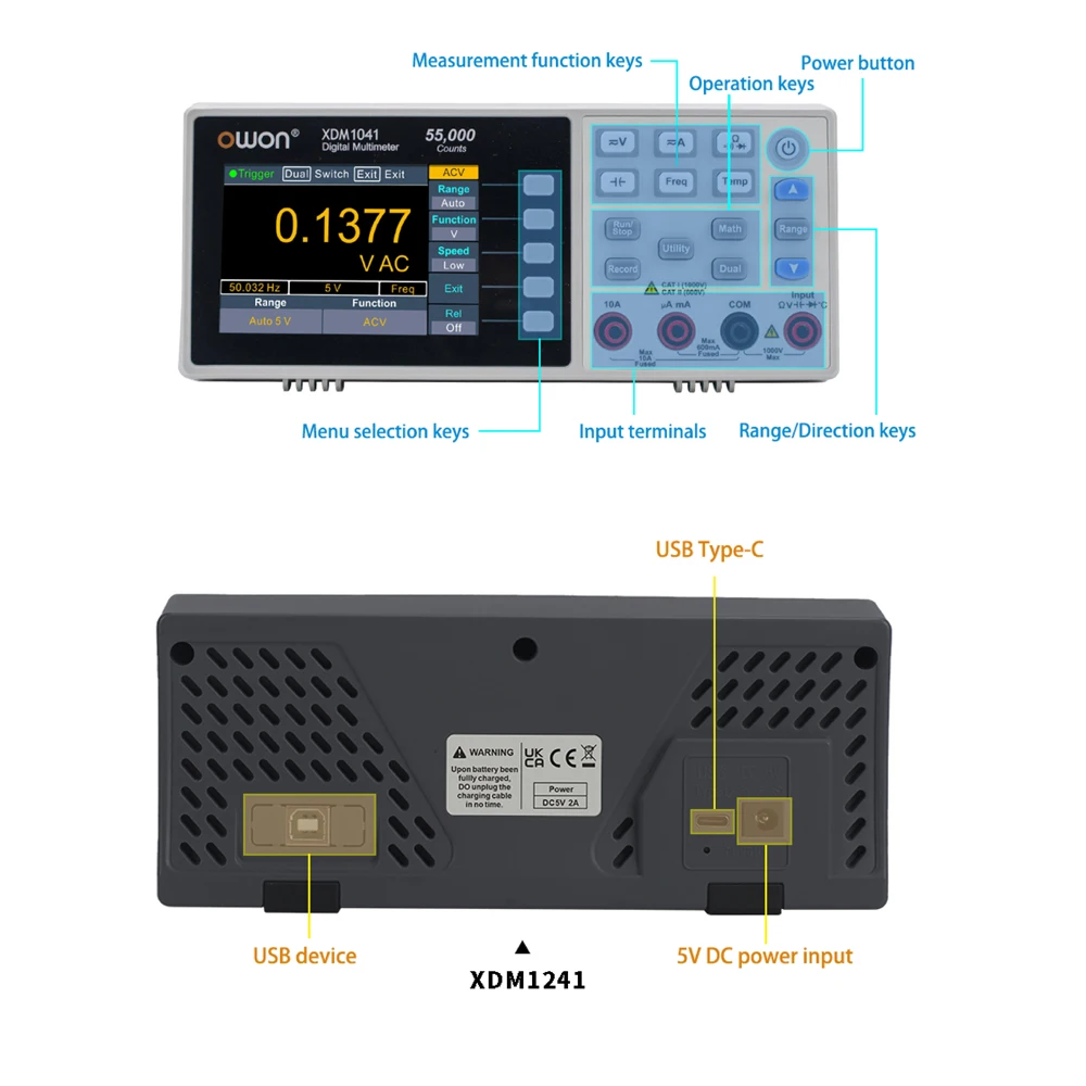 OWON Digital Multimeter XDM1241 XDM1041 True RMS 4 1/2 Digits AC DC Voltage Current Temperature Benchtop Measurement Test Tool digital multimeter multimeter tester
