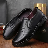 Men's Soft Leather Anti-Slip Casual Shoes Business Formal Footwear Comfortable Rubber Sole Mid-Year Dad Leather Footwear