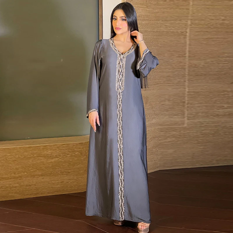 

Fashion Muslim Hijab Dress Eid 2022 Elegant Women luxurious Diamond Ribbon Moroccan Kaftan Turkey Arabic Islamic Clothing