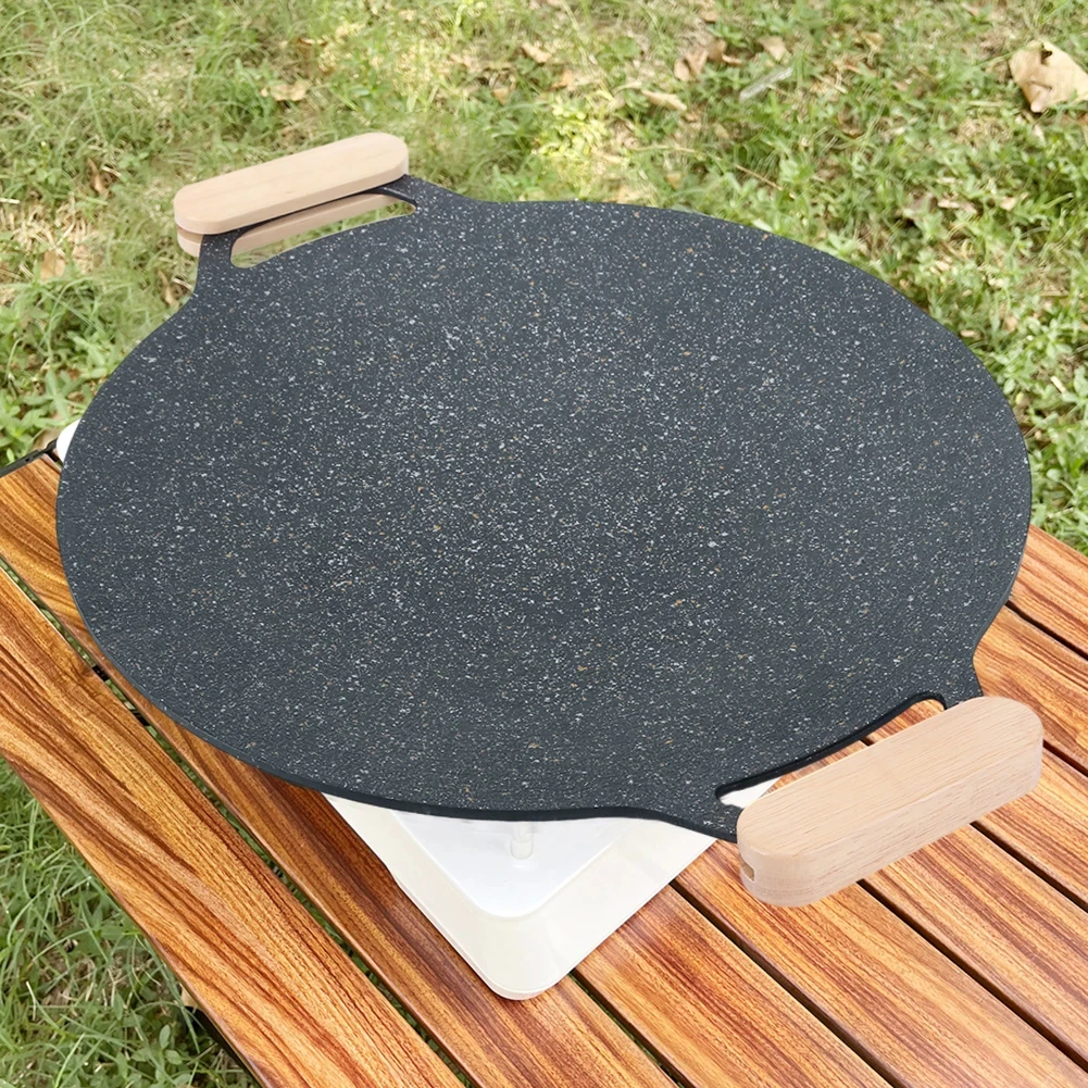 Solid wood BBQ pan Heat preservation handle 2 portable BBQ plates for cookware sauce pan Skillet grill barbecue rack set,charcoal grill
