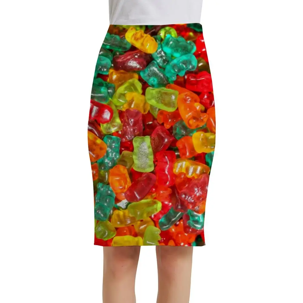

KYKU Candy Skirts Women Food Pencil Colorful 3d Skirt Fondant Elegant Bear Sundresses Ladies Skirts Womens Vintage Casual