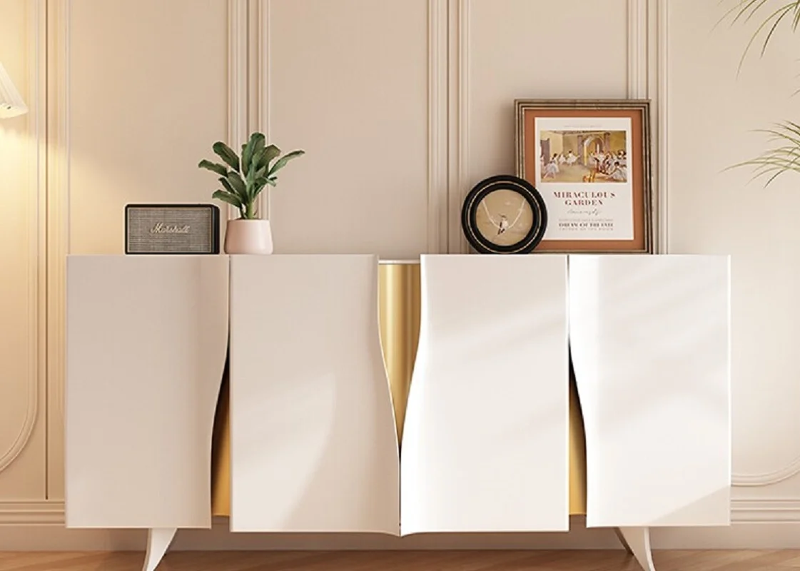 

French cream style porch cabinet Modern simple rock-board dining side cabinet Nordic living room decoration cabinet