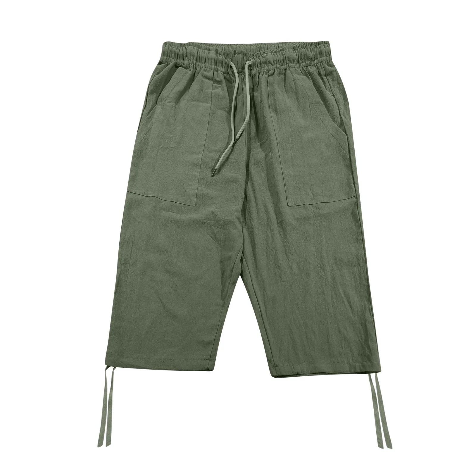 Men pants Men summer cropped baggy drawstring imitation linen pants