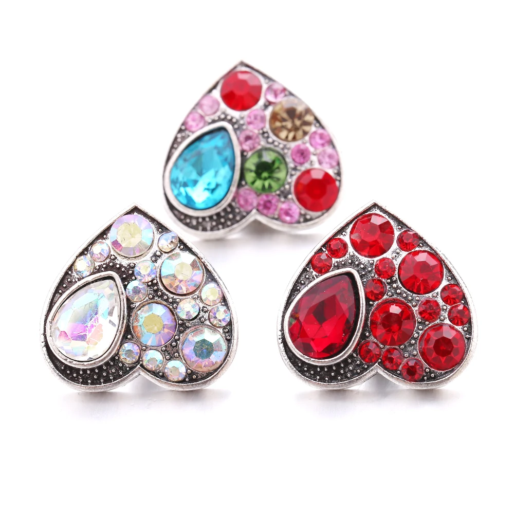 20pcs Snap Button Jewelry Crystal Rhinestone Heart 18mm Metal Snap Buttons Fit Snap Bracelet Necklace