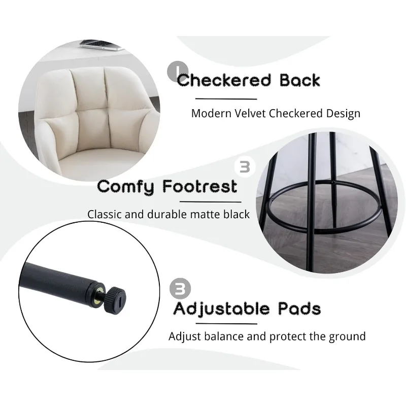 Modern Bar Stools Set of 2 Bar Height Barstools with Back and Arms High Bar Chairs Velvet Upholstered Island Chairs 4